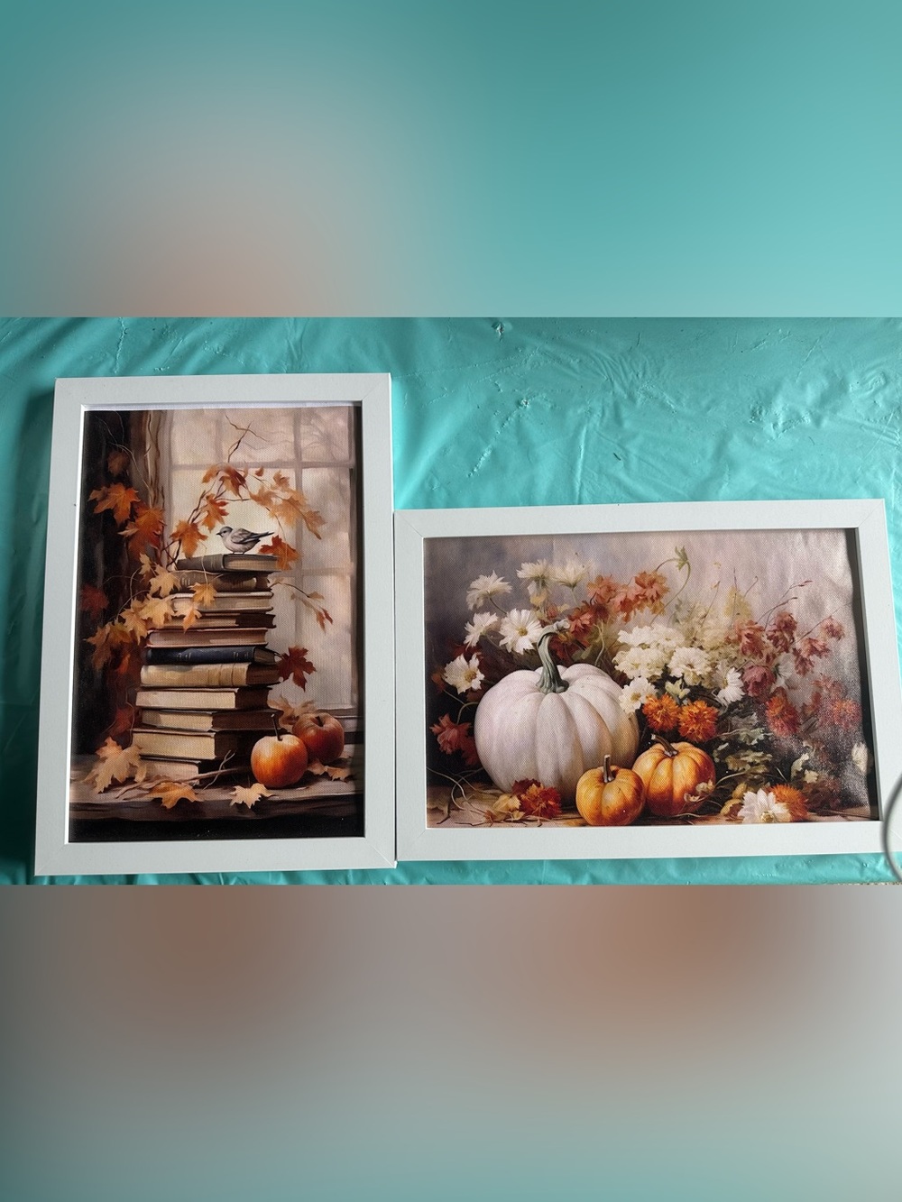 Autumn Pumpkin & Floral Framed Wall Art - White Frame